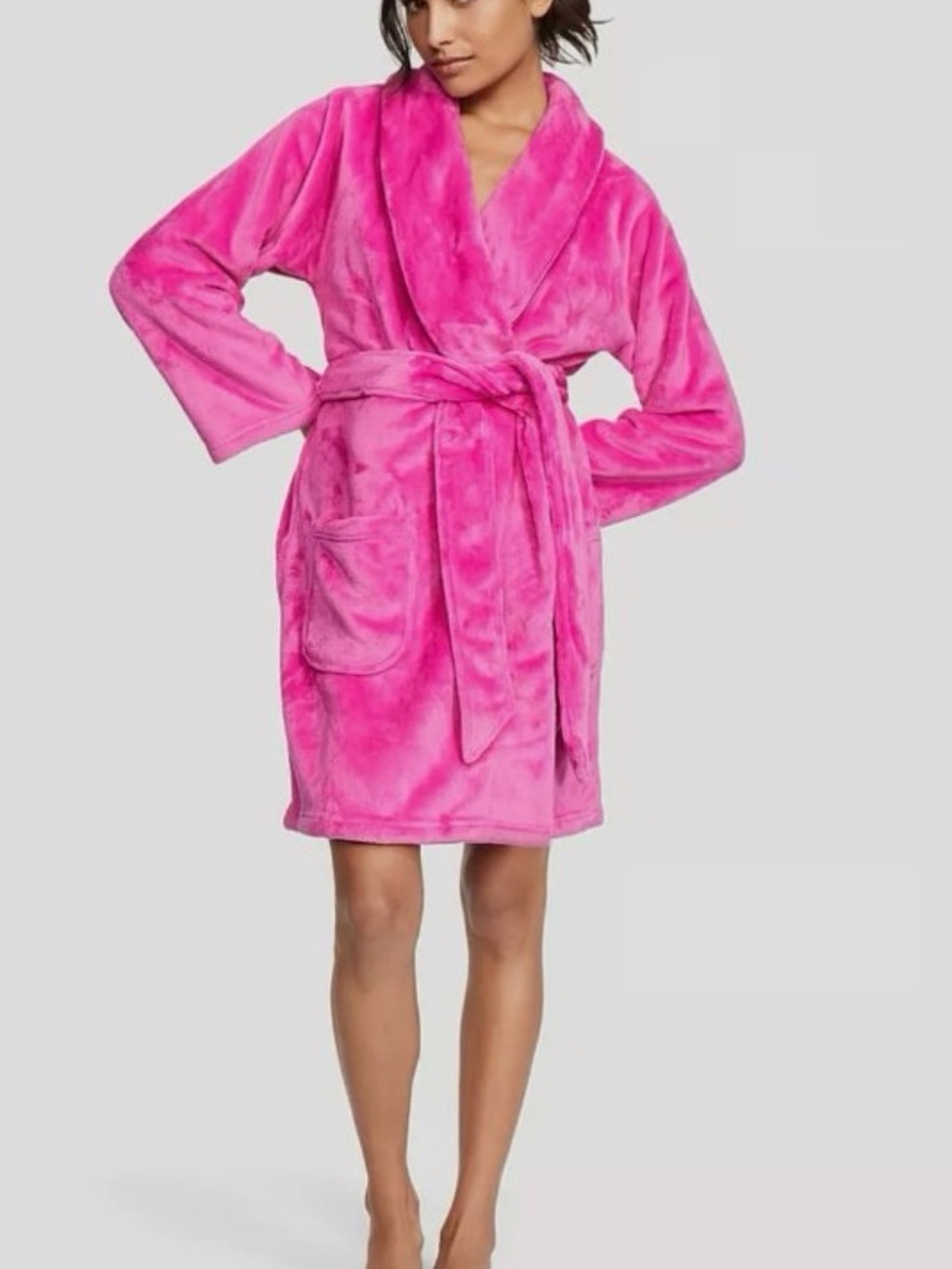 Victoria's Secret Plush Shawl-Collar Robe in Hot Pink